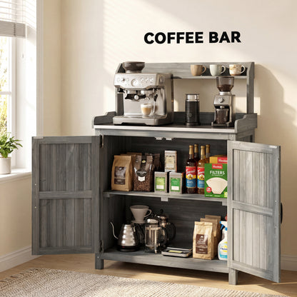 Wooden Potting Bench Table with Aluminium Worktop and Top Shelf