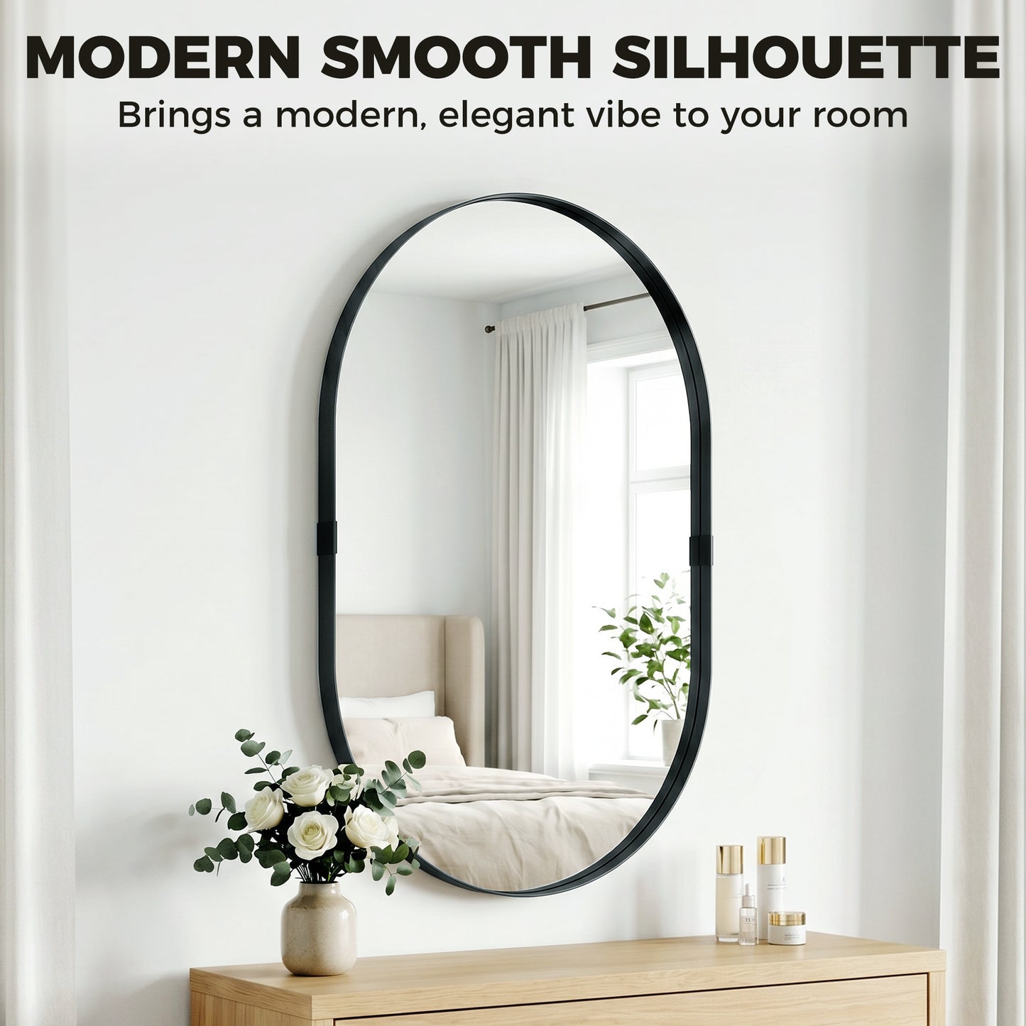 Wall Mirror with Elevated Aluminium Alloy Frame, 60 x 90 cm Bathroom Mirror with Tempered Glass for Living Room, Bedroom, Hallway, Black