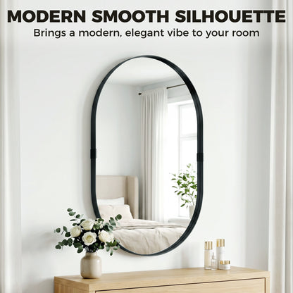 Wall Mirror with Elevated Aluminium Alloy Frame, 60 x 90 cm Bathroom Mirror with Tempered Glass for Living Room, Bedroom, Hallway, Black