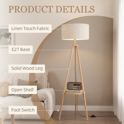 Bedside Light with Storage Shelf and Linen Shade, Natural