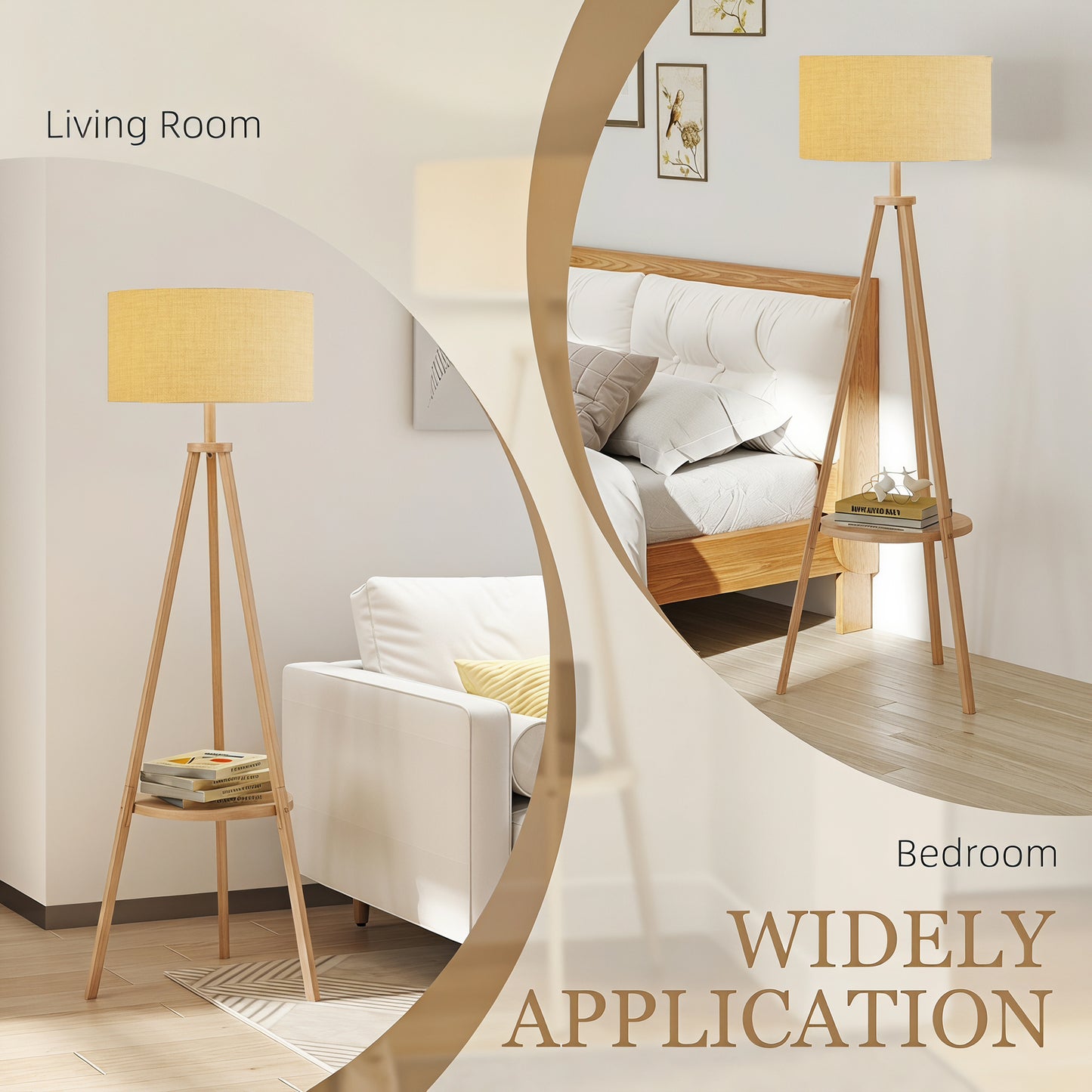 Bedside Light with Storage Shelf and Linen Shade, Natural