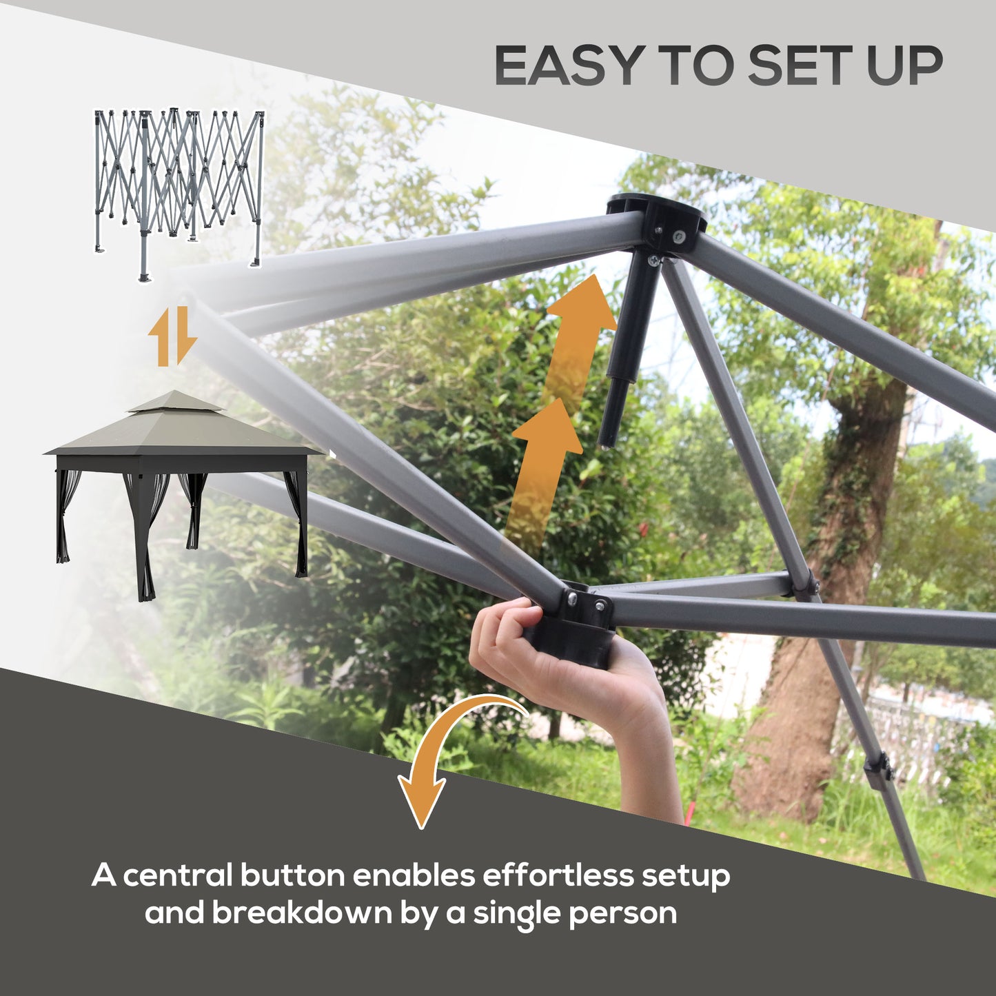 3 x 3(m) Pop Up Gazebo with Mosquito Netting, 1 Person Easy up Marquee Party Tent with 1-Button Push, Double Roof, Sandbags