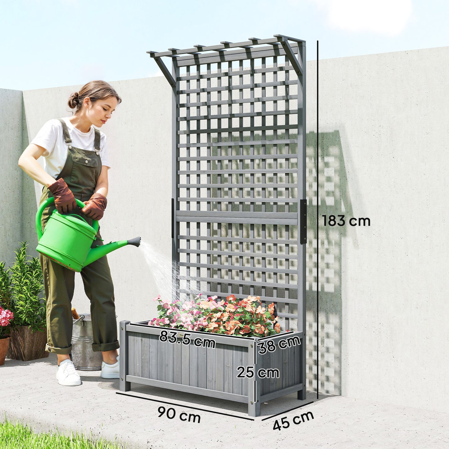 Wood Planter with Trellis for Climbing Plants Planter Box Dark Grey