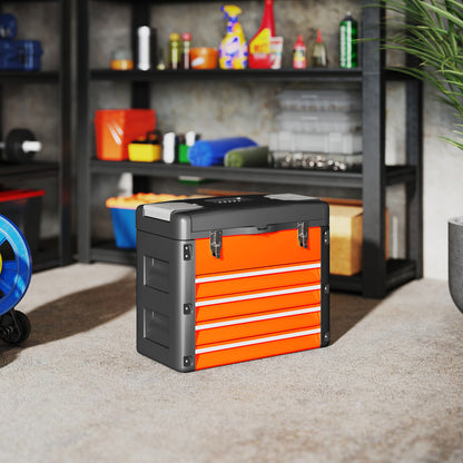 4 Drawers Large Tool Box, Steel Toolbox with Handle, Orange