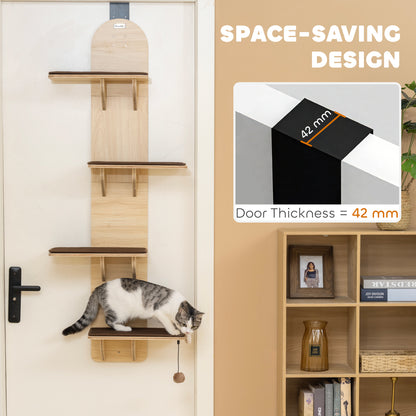 4-Level Cat Tree Door Mounted with Washable Plush Pads, Toy Ball