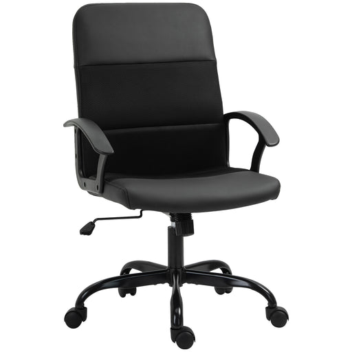 PVC Leather & Mesh Panel Blend Office Chair Swivel Seat w/ Padding Ergonomic Desk Adjustable Height Tilt 5 Wheels Stylish Black