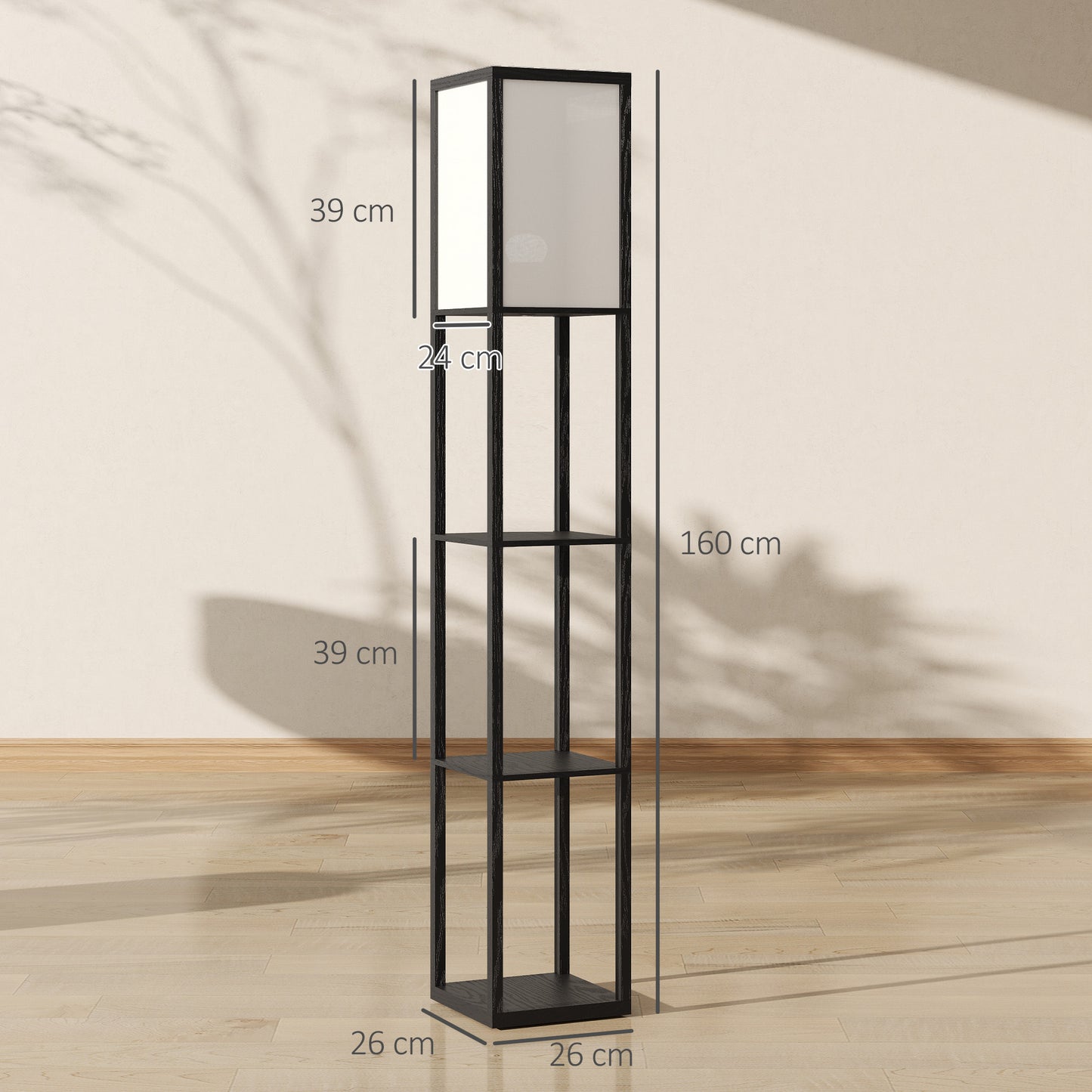 Floor Lamp with 3-Tier Storage Shelf for Home Office, Black