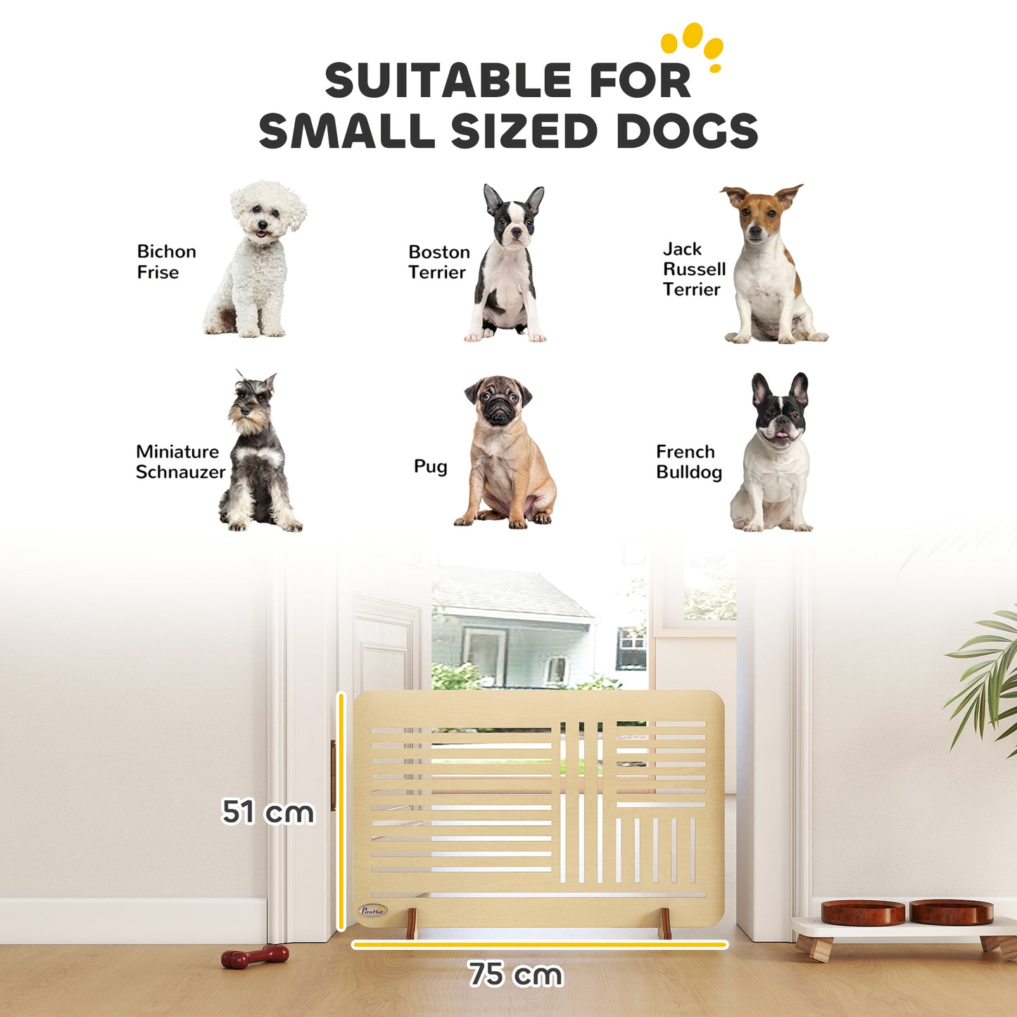 Freestanding Pet Gate for Small Dogs, 75 x 51 cm, Natural