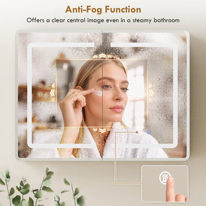 60 x 80 cm LED Bathroom Mirror Cabinet with Double-Sided Mirrors