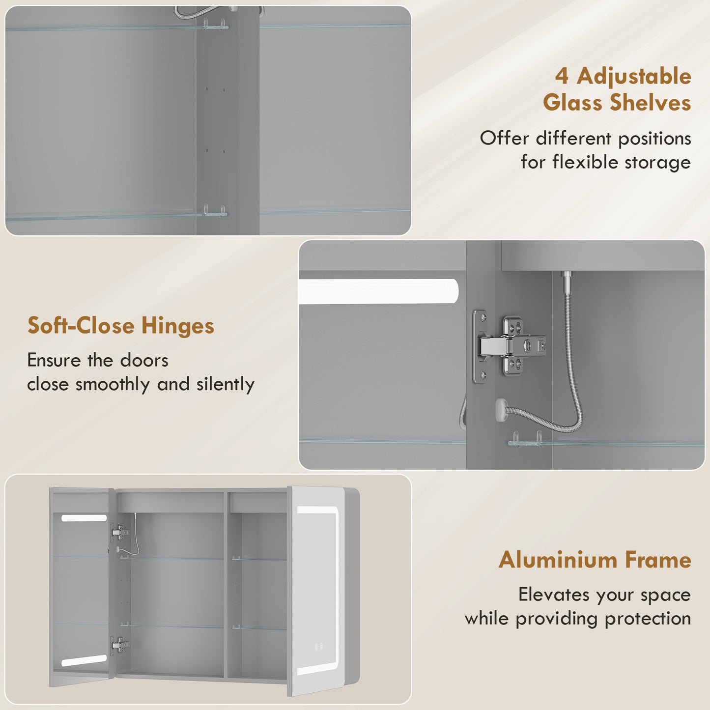 60 x 80 cm LED Bathroom Mirror Cabinet with Double-Sided Mirrors