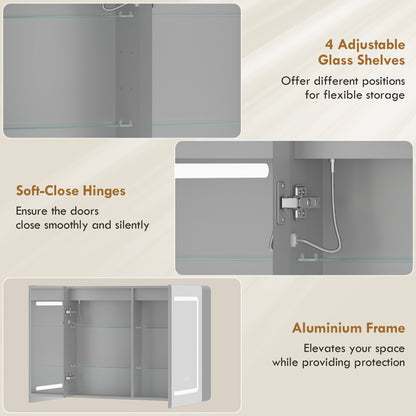 60 x 80 cm LED Bathroom Mirror Cabinet with Double-Sided Mirrors