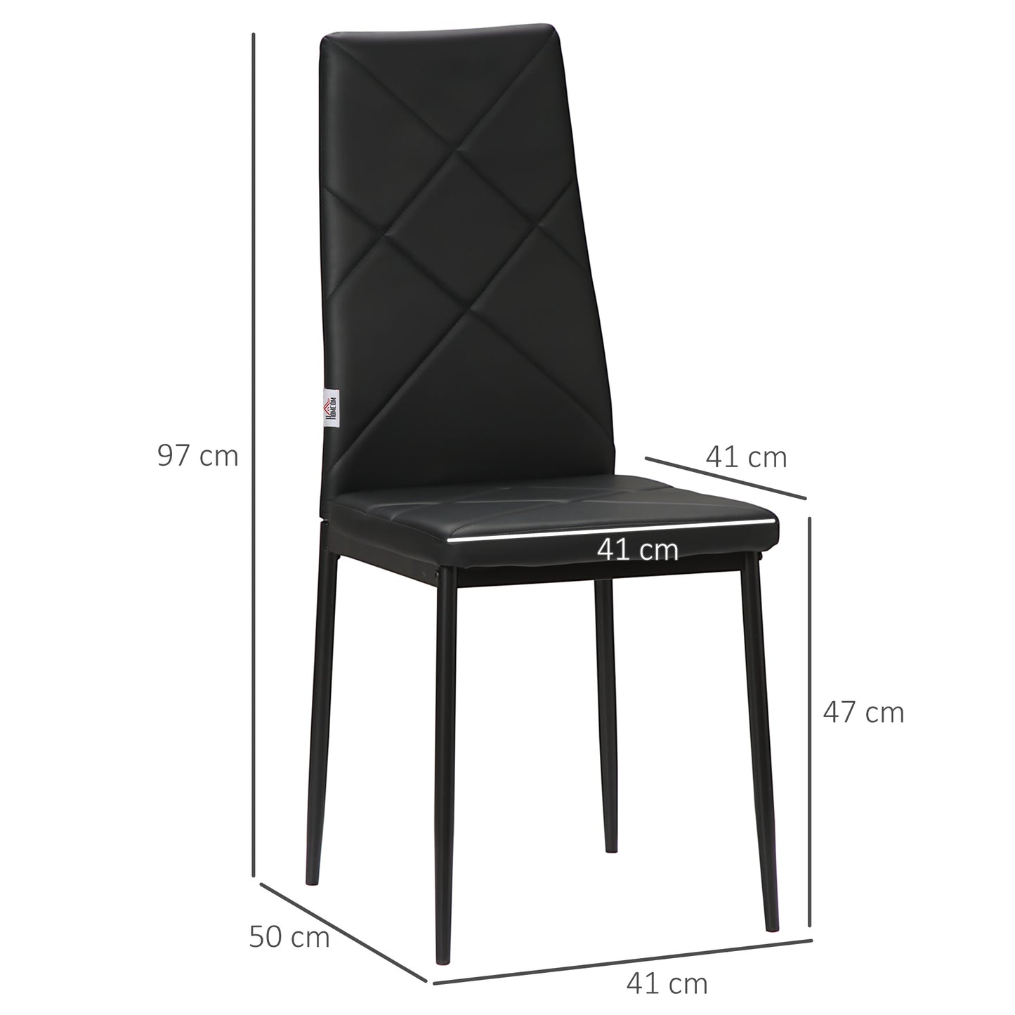 4-Pieces Dining Chairs, Faux Leather Kitchen Chairs, Black