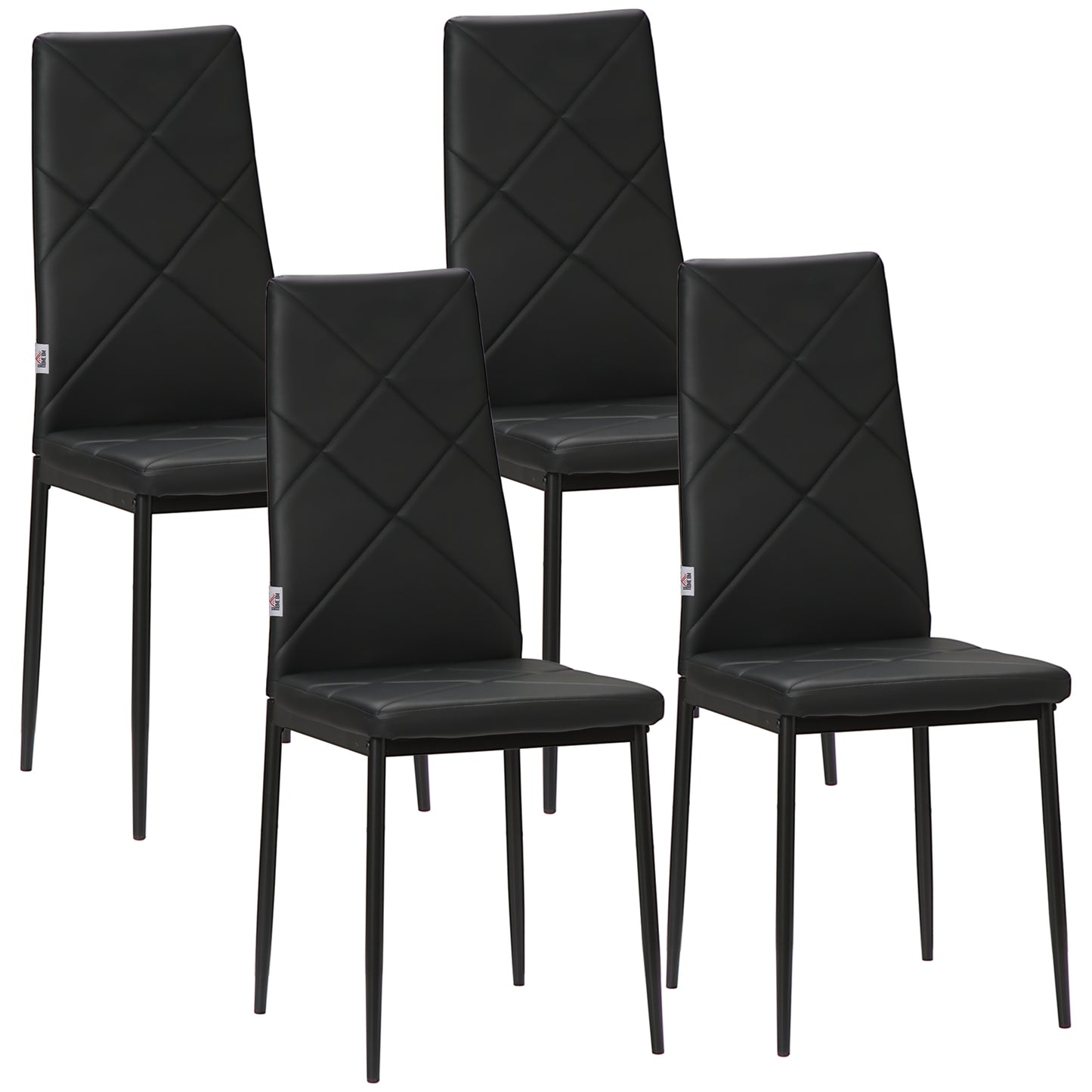 4-Pieces Dining Chairs, Faux Leather Kitchen Chairs, Black