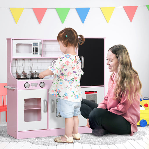 Play Kitchen, Pretend Toy Kitchen w/ Toy Phone, Chalkboard, Sink