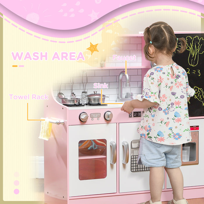 Play Kitchen, Pretend Toy Kitchen w/ Toy Phone, Chalkboard, Sink