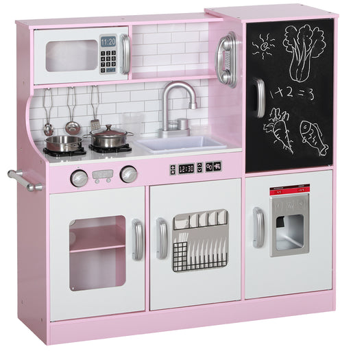 Play Kitchen, Pretend Toy Kitchen w/ Toy Phone, Chalkboard, Sink