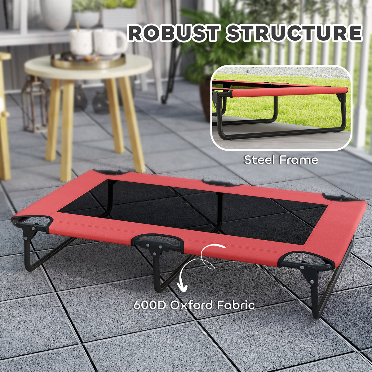 Raised Dog Bed with Breathable Mesh for Large Dogs, Red