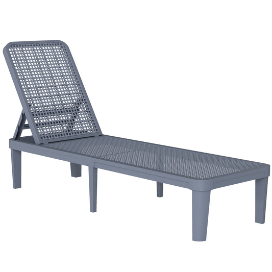 Plastic Sun Lounger, 4-Position Garden Lounger Sun bed, Dark Grey
