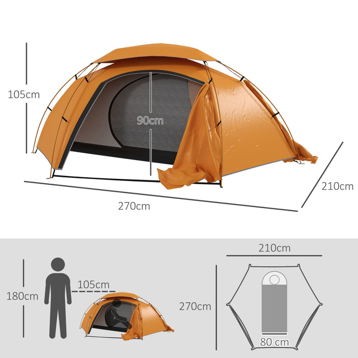 Aluminium Frame Camping Tent Dome Tent with Removable Rainfly, 2000mm Waterproof, for 1-2 Man, Orange