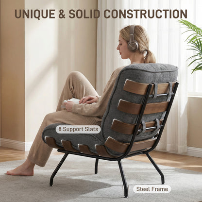 Accent Chair, Reading Chair with Spring Cushion, Dark Grey