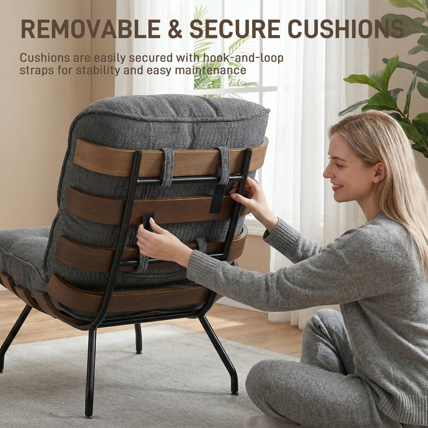 Accent Chair, Reading Chair with Spring Cushion, Dark Grey