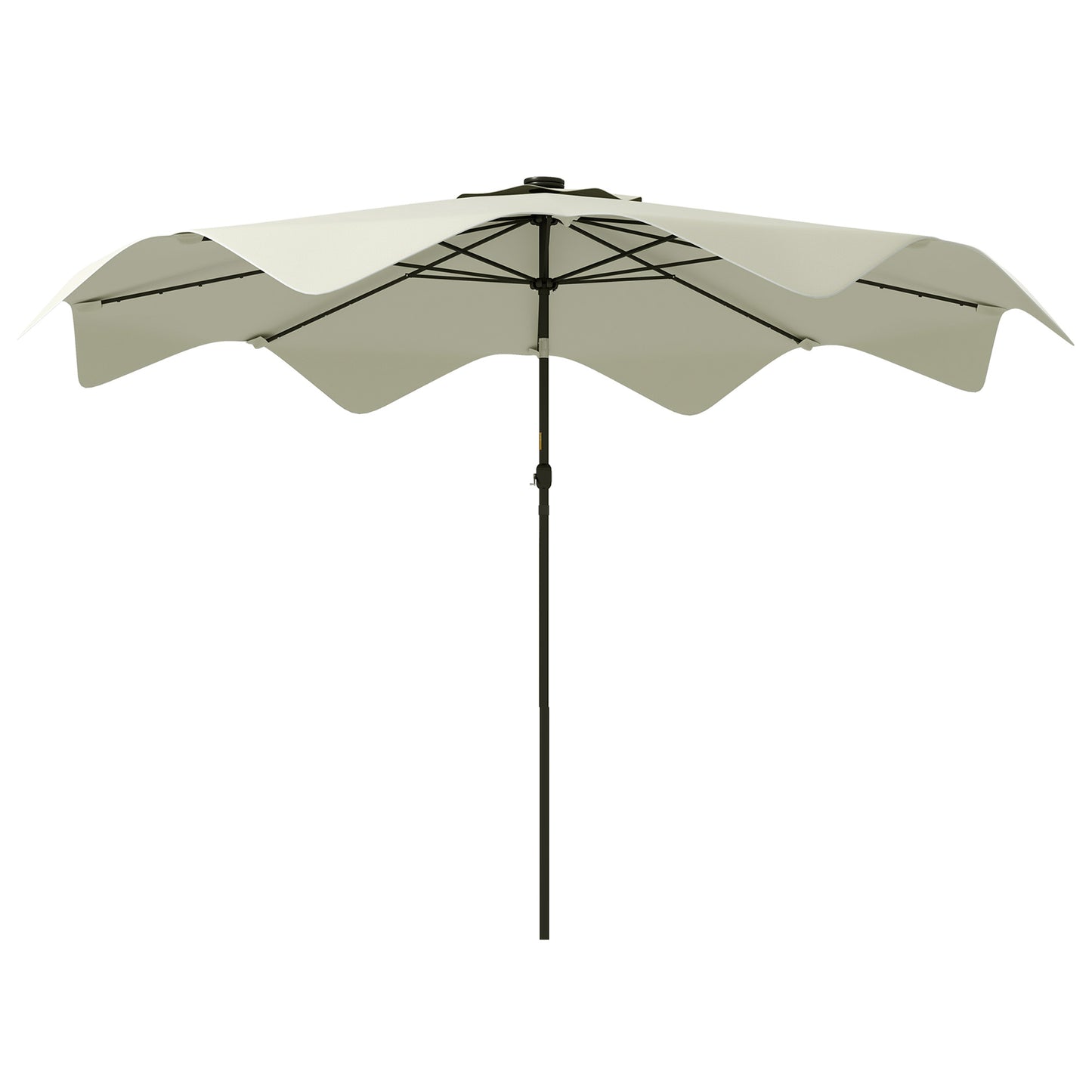 Solar Patio Umbrella with LED and Tilt, Outdoor Market Table Umbrella Parasol with Crank, 3 x 3 (m), Cream White