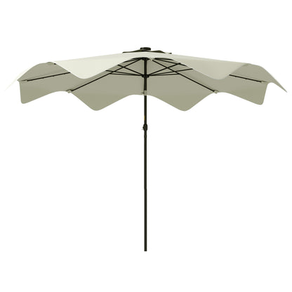 Solar Patio Umbrella with LED and Tilt, Outdoor Market Table Umbrella Parasol with Crank, 3 x 3 (m), Cream White