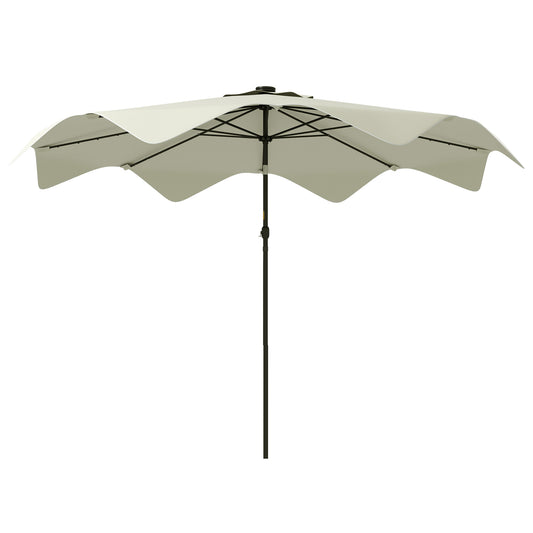 Solar Patio Umbrella with LED and Tilt, Outdoor Market Table Umbrella Parasol with Crank, 3 x 3 (m), Cream White