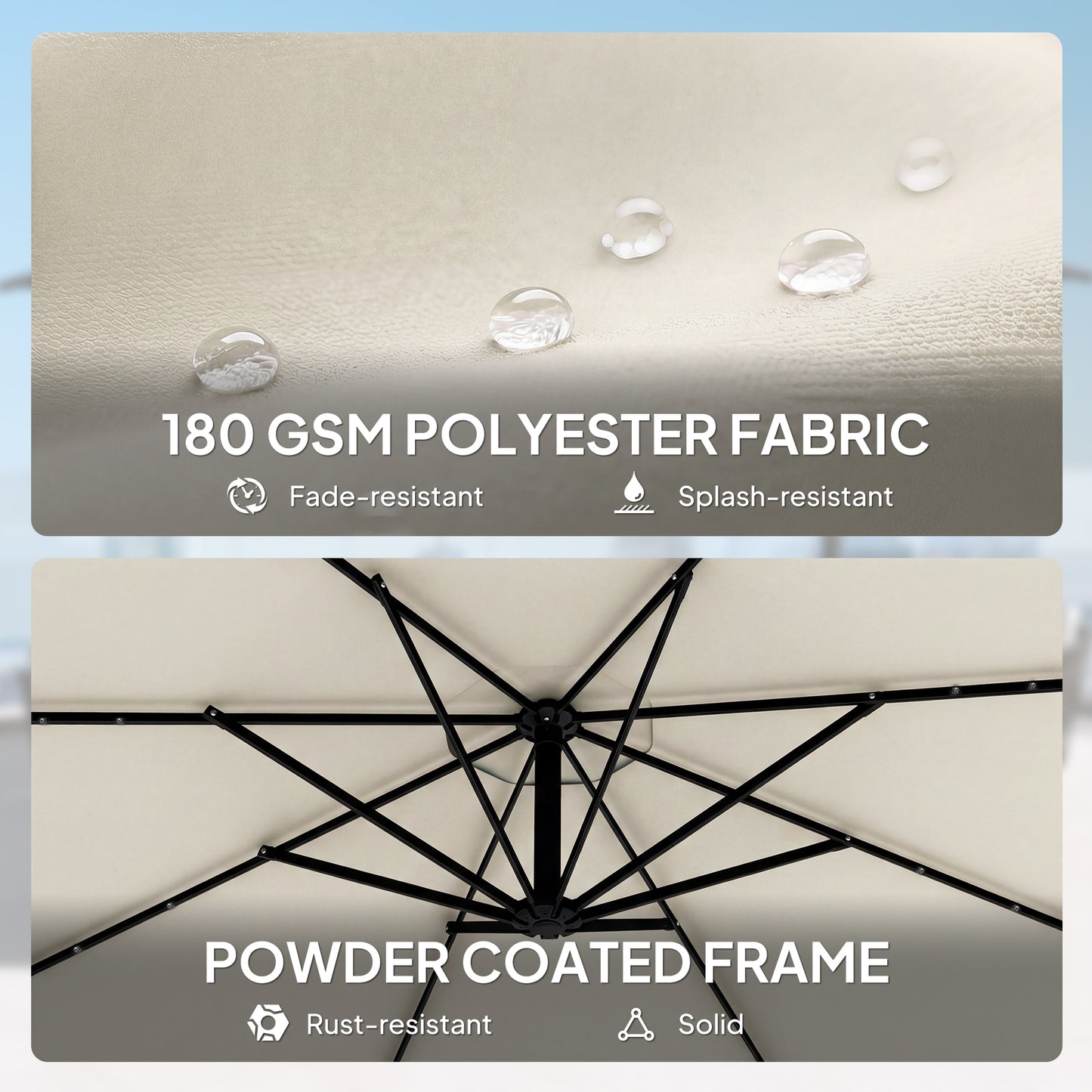 3 m Cantilever Parasol Solar LED Lights, Cream White