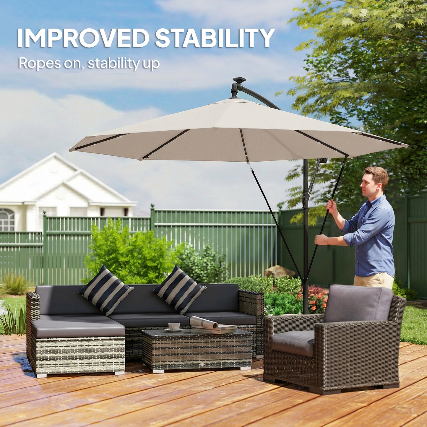 3 m Cantilever Parasol Solar LED Lights, Cream White