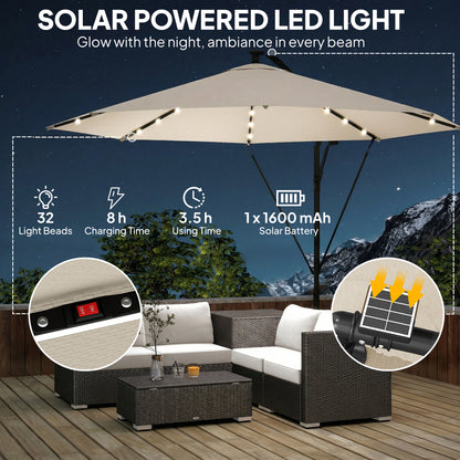 3 m Cantilever Parasol Solar LED Lights, Cream White