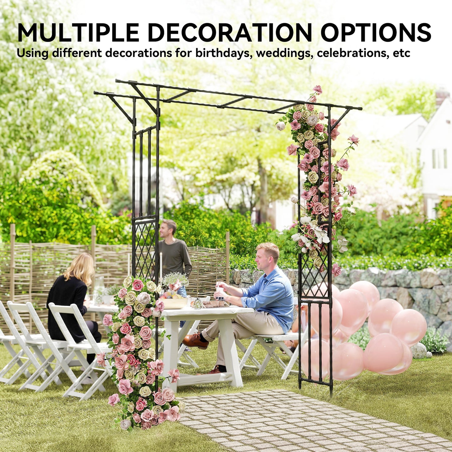 Garden Arch, Rose Arch, 180 x 40 x 215 cm, Black