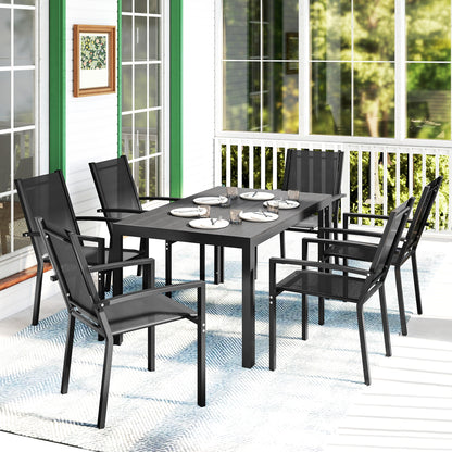 Garden Dining Set for 6, Outdoor Dining Table and Chairs, Black