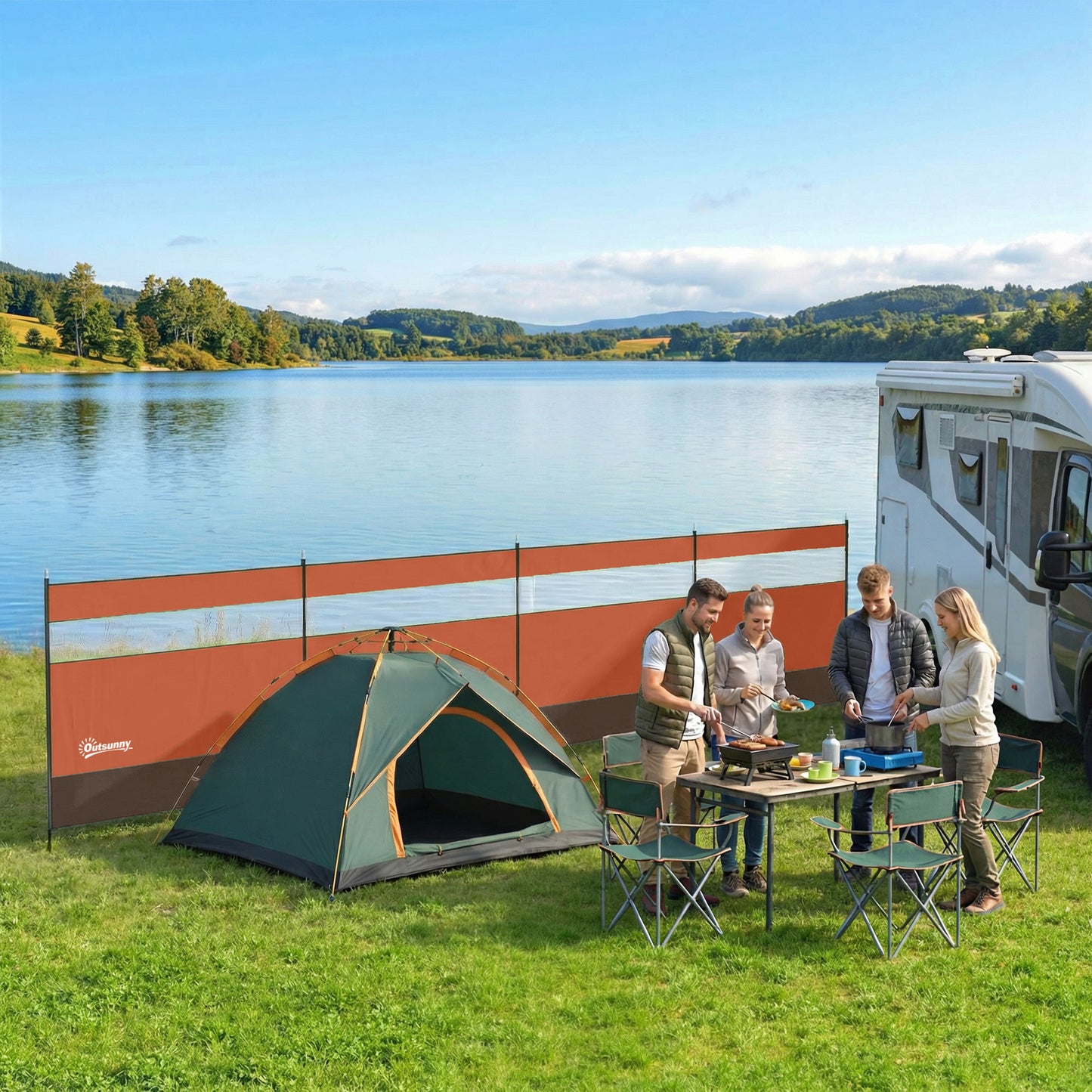 Camping Windbreaks with Clear Windows, 725 x 140cm, Orange