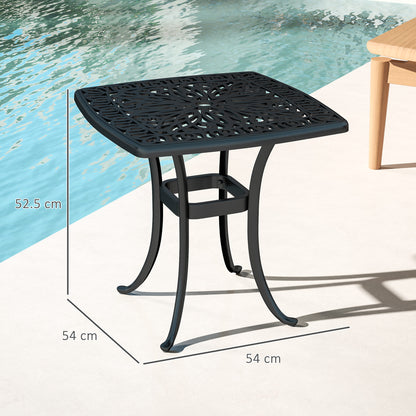 54 x 54cm Aluminium Outdoor Garden Side Table w/ Umbrella Hole, Black