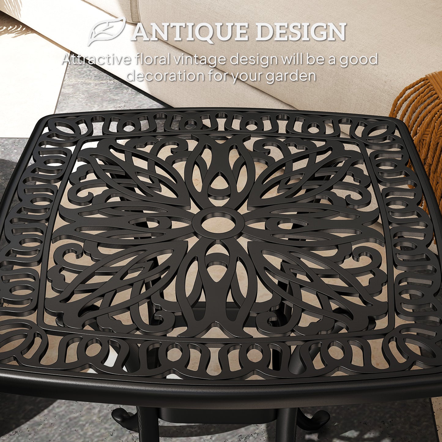 54 x 54cm Aluminium Outdoor Garden Side Table w/ Umbrella Hole, Black