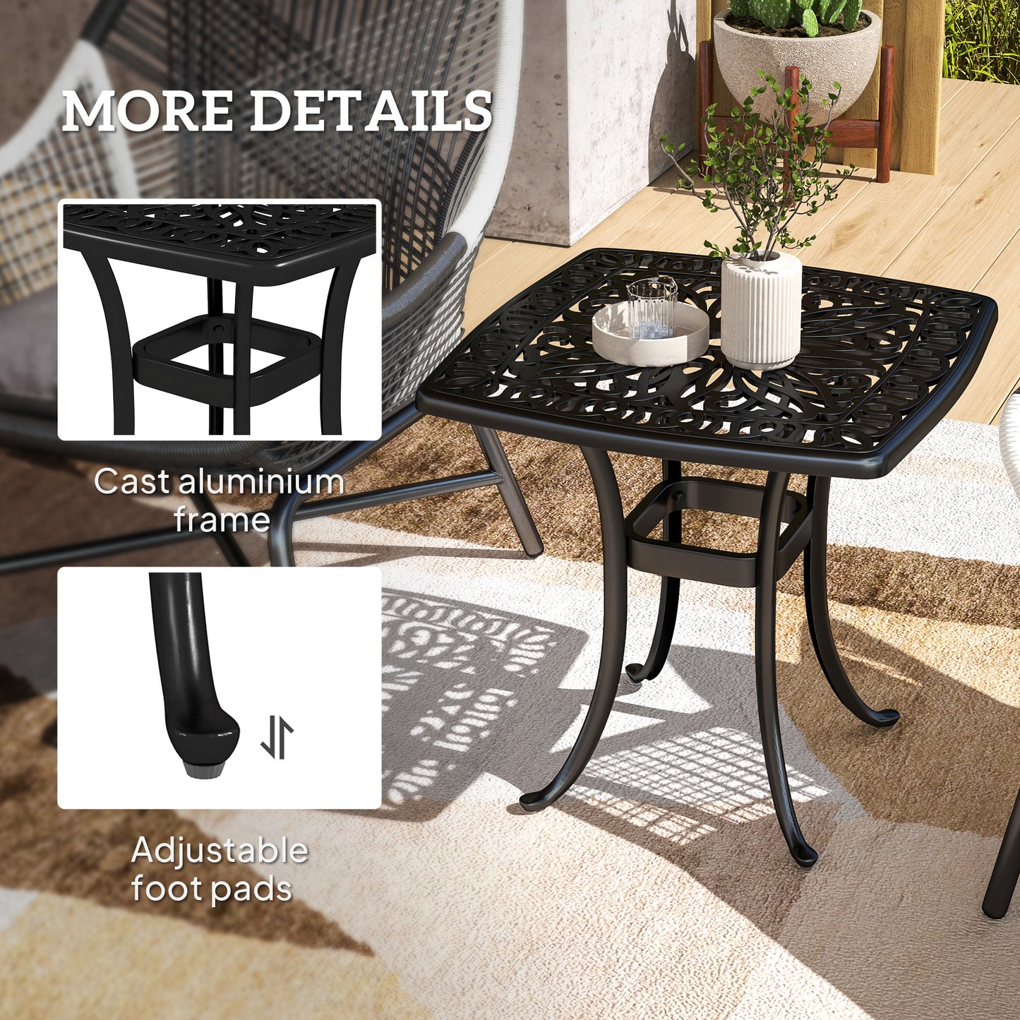 54 x 54cm Aluminium Outdoor Garden Side Table w/ Umbrella Hole, Black