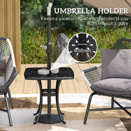 54 x 54cm Aluminium Outdoor Garden Side Table w/ Umbrella Hole, Black