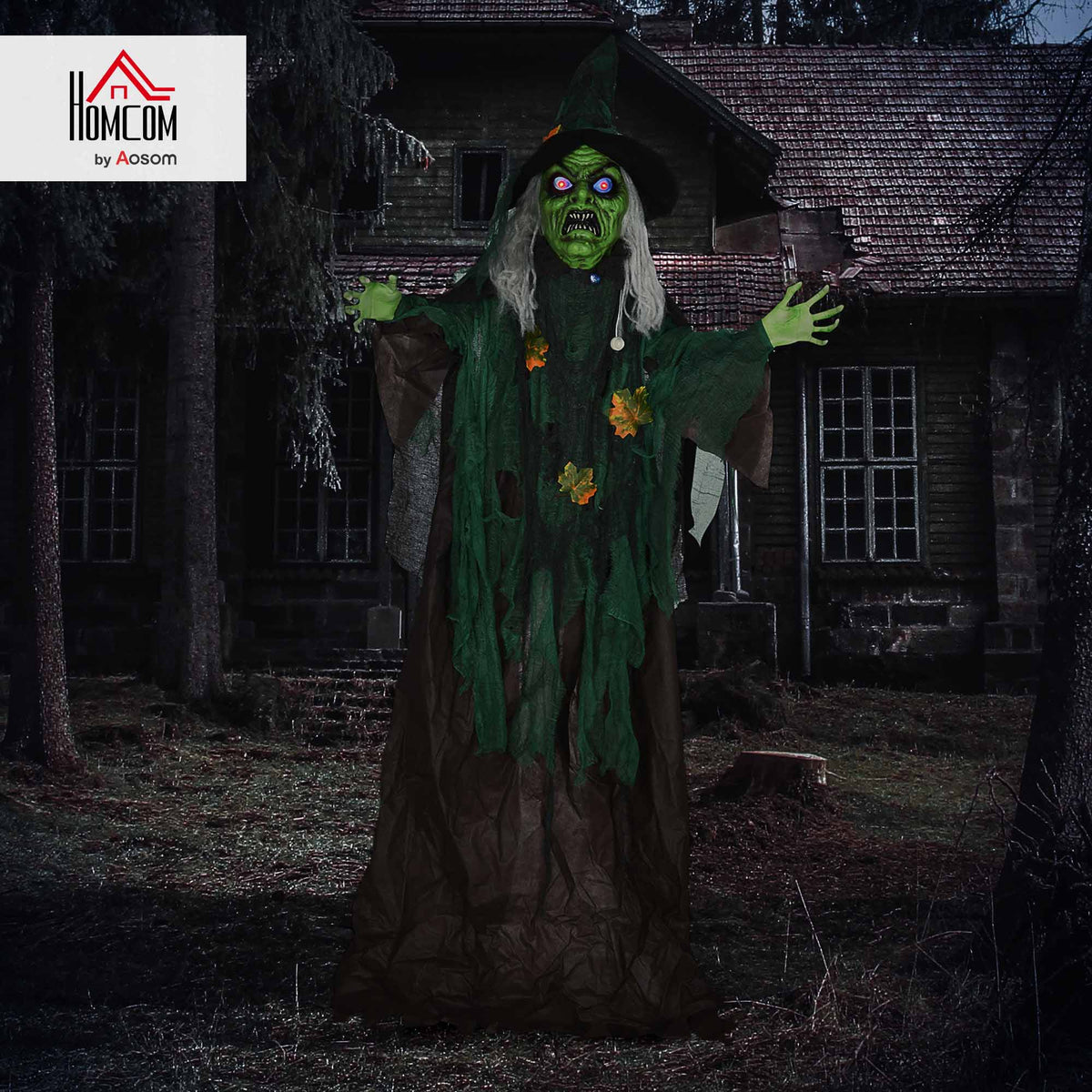6ft Outdoor Halloween Witch Prop Decoration with Light Up Eyes and Heart