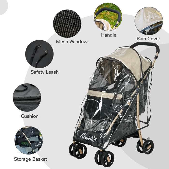 Oxfoad Pet Stroller for Small Minature Dogs with Rain Cover Khaki