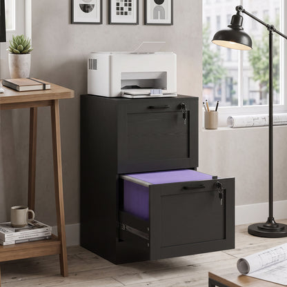 2-Drawer File Cabinet, Lockable Filing Cabinet for A4 Letter, Black