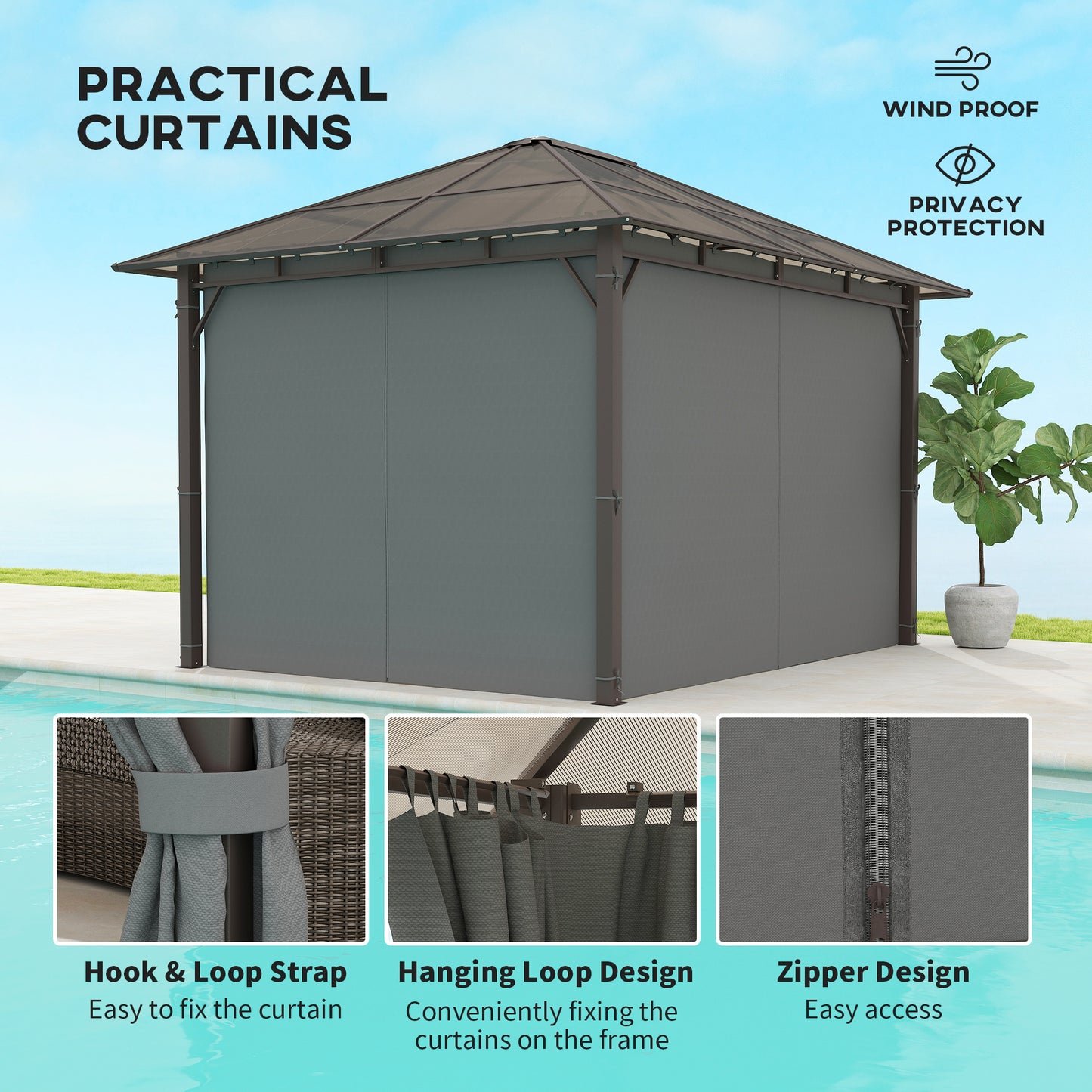 3.6x3(m) Hardtop Gazebo Garden Pavilion w/ Polycarbonate Roof, Grey