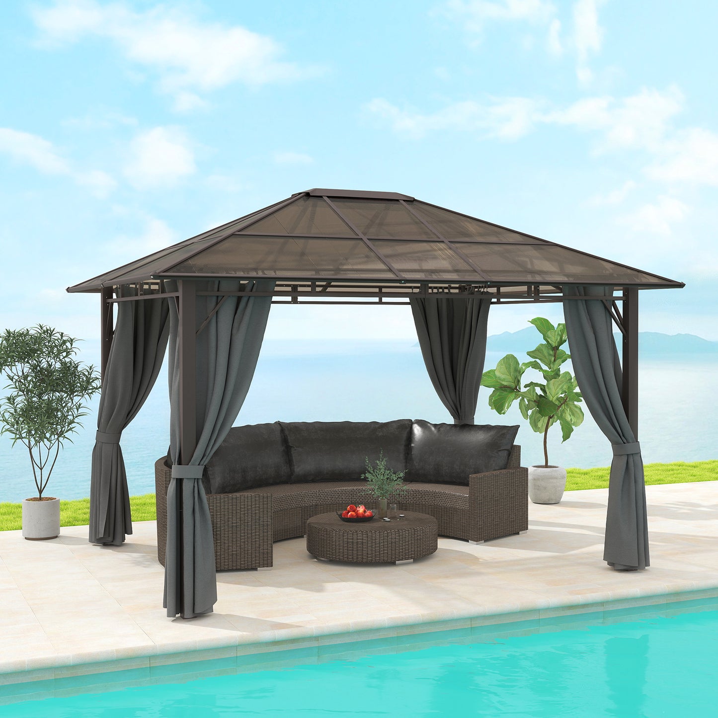 3.6x3(m) Hardtop Gazebo Garden Pavilion w/ Polycarbonate Roof, Grey