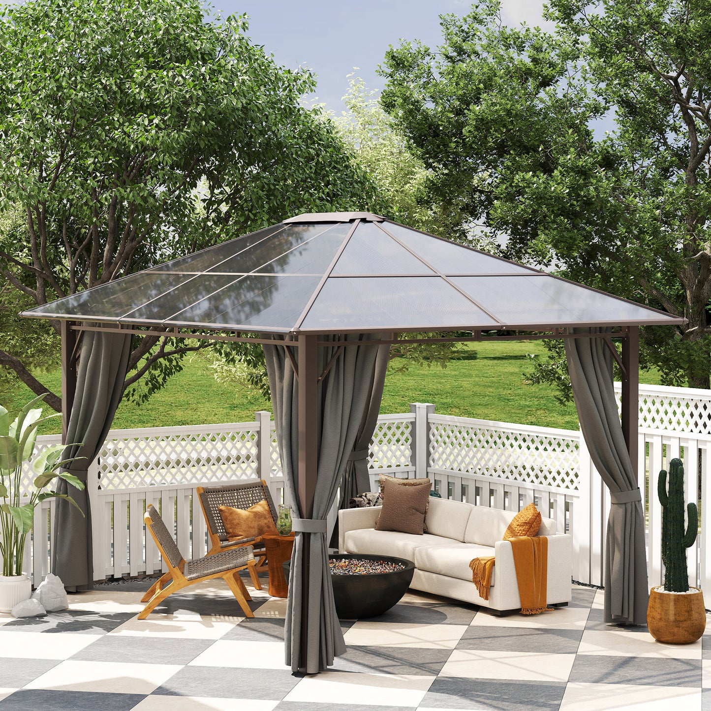 3.6x3(m) Hardtop Gazebo Garden Pavilion w/ Polycarbonate Roof, Grey
