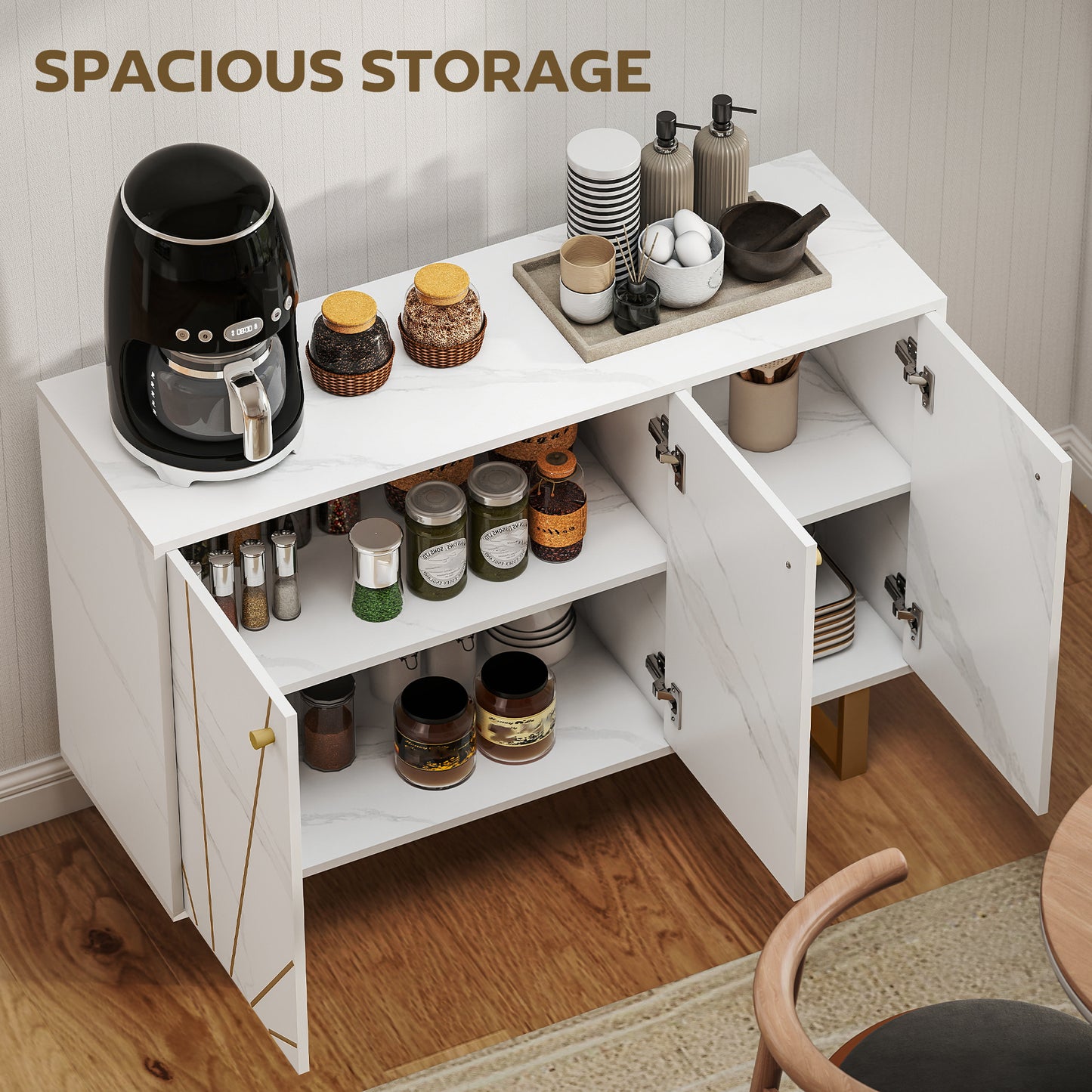 Sideboard Storage Cupboard with Metal Legs for Living Room, White