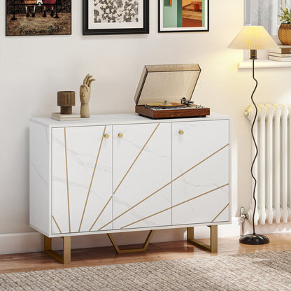 Sideboard Storage Cupboard with Metal Legs for Living Room, White