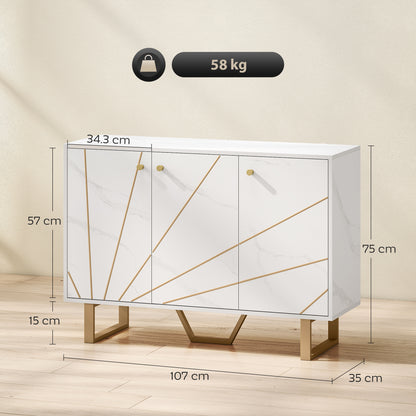 Sideboard Storage Cupboard with Metal Legs for Living Room, White