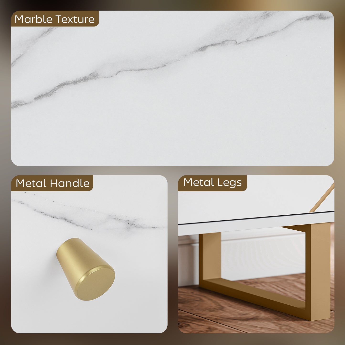 Sideboard Storage Cupboard with Metal Legs for Living Room, White