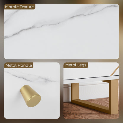 Sideboard Storage Cupboard with Metal Legs for Living Room, White