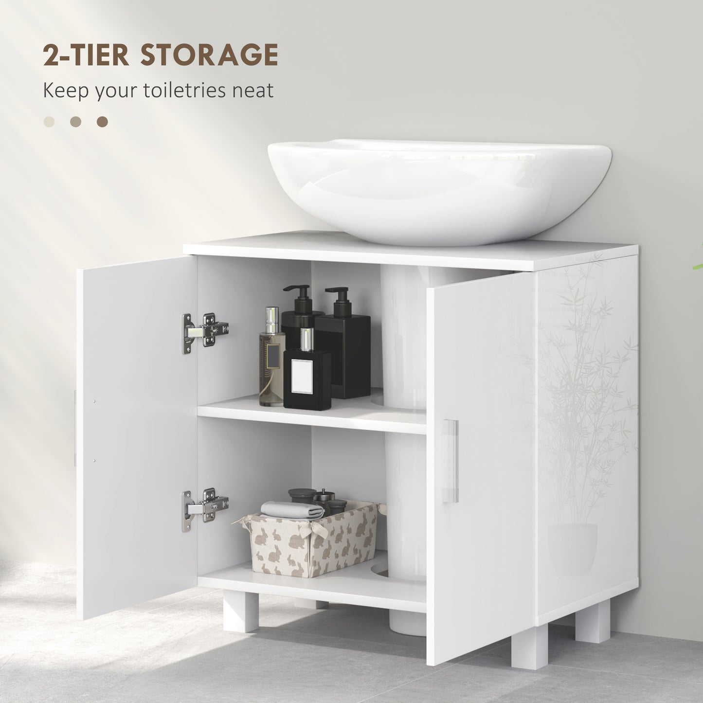 Freestanding Bathroom High Gloss Under Sink Cabinet, White